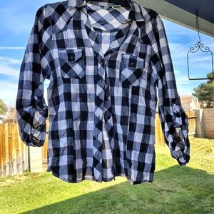 Black and White Plaid Women's Blouse